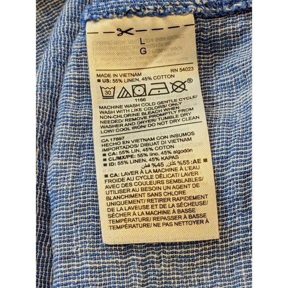 Old Navy Womens Button Up Tie Front Shirt Size L Blue Linen Cotton Flamingos - Picture 8 of 9